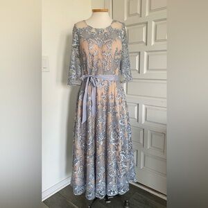 BHLDN Dress Light Blue Lace Illusion Gown Formal Wedding Gala Cocktail Size 10